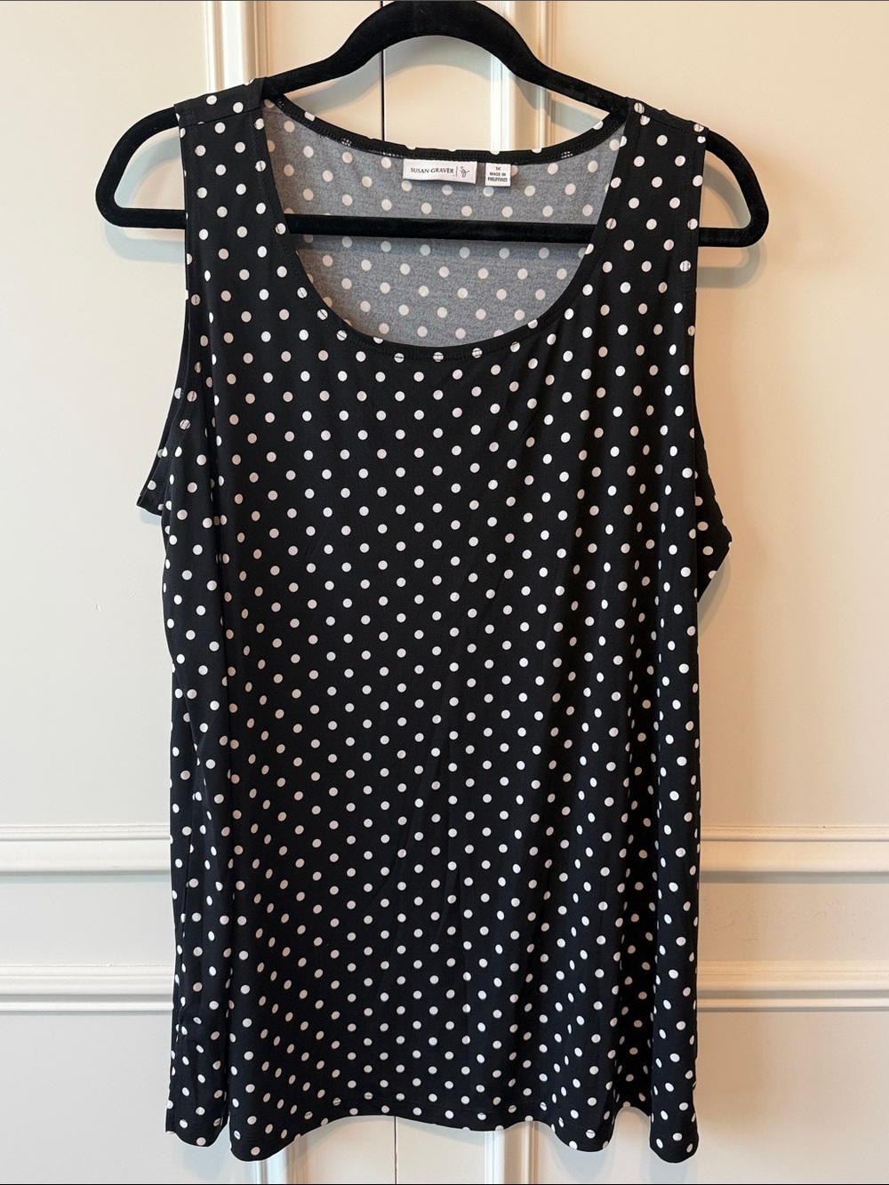 Susan Graver Black Tank with White Polka Dots